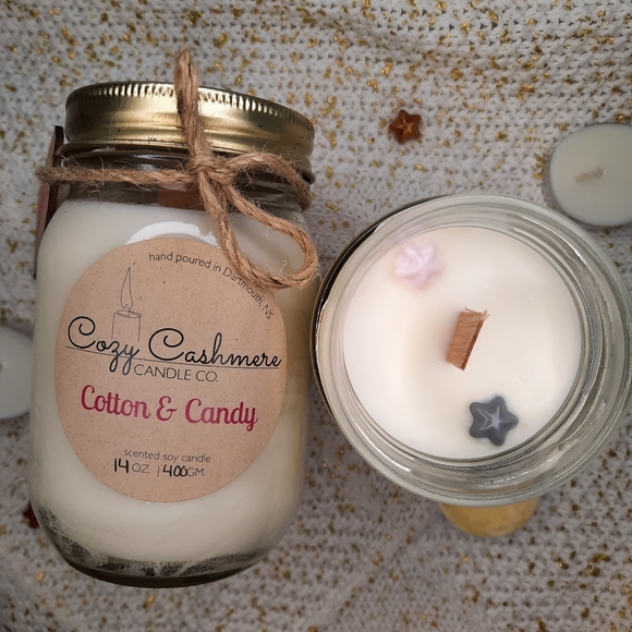 14oz Cotton & Candy Soy Hand Poured Wood Wick Candle - Picture 9 of 13